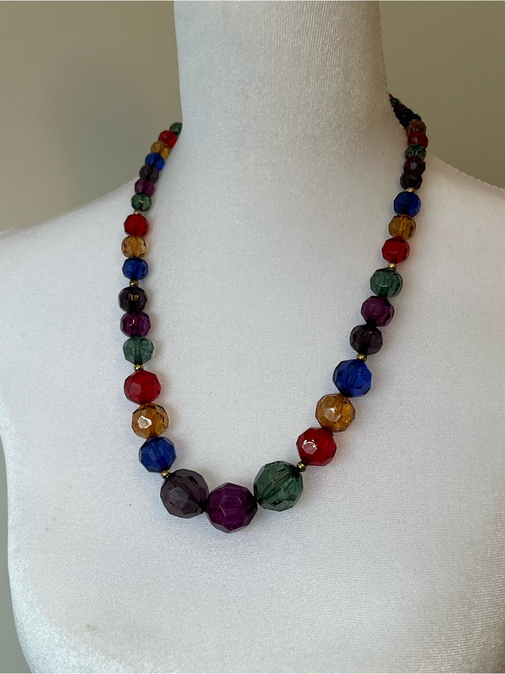 VTG Jewelry Bead Necklace Cut MultiColor Blue Green Red Purple 22”